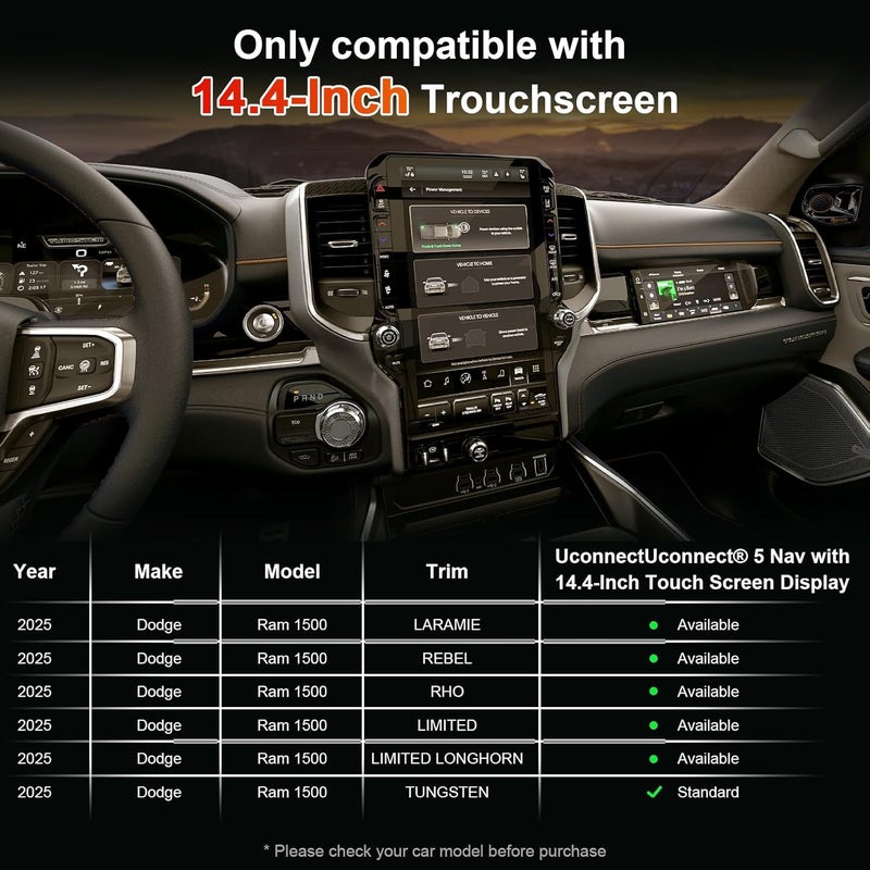 BSTW 2025 Ram 1500 Tungsten Screen Protector for 2025 2026 Dodge Ram 1500 Tungsten Uconnect 5 Nav 14.4-In Display for Ram Truck Accessories 9H Anti Glare Tempered Glass Film (2025 Ram 14.4-In Matte) - Image 4